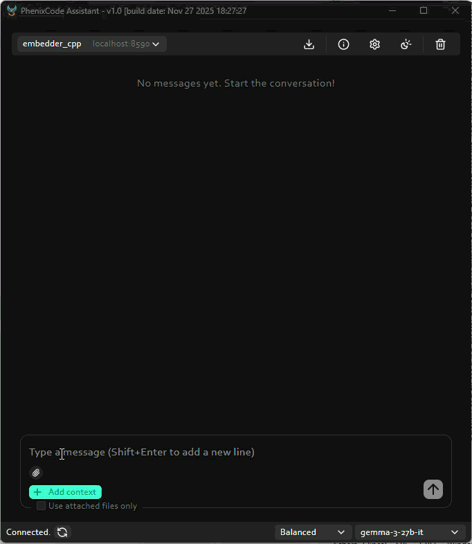 PhenixCode demo showing chat-based code assistance